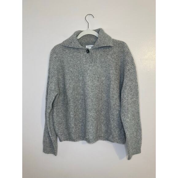 Velvet by Graham & Spencer Shay  Polo Grey Wool Blend Ribbed Sweater Capsule XS - Picture 3 of 9